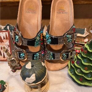 Aloha Island Beaded Sandals - Black and Turquoise